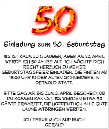 Einladung Zum 50 Geburtstag Als Karte Zum Ausdrucken