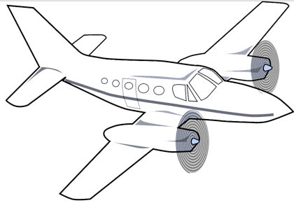 Ausmalbild zweimotoriges Flugzeug