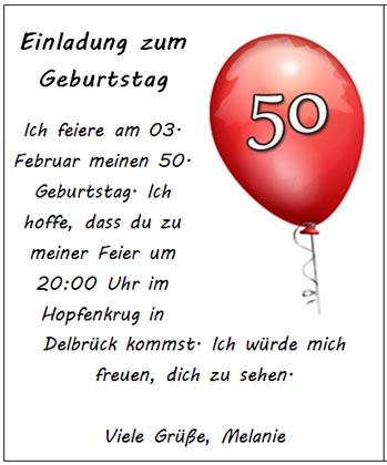 Lustige Einladung zum 50. Geburtstag