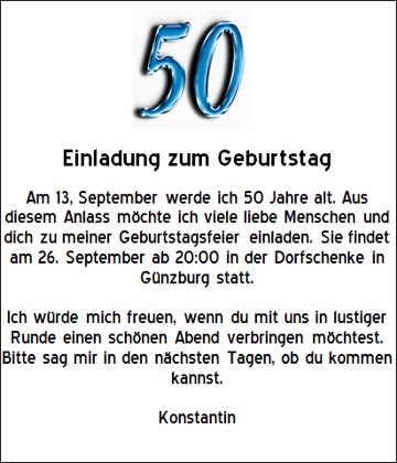 Vorlage fr eine Einladung zum 50. Geburtstag