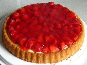 Erdbeerkuchen mit Vanillepudding